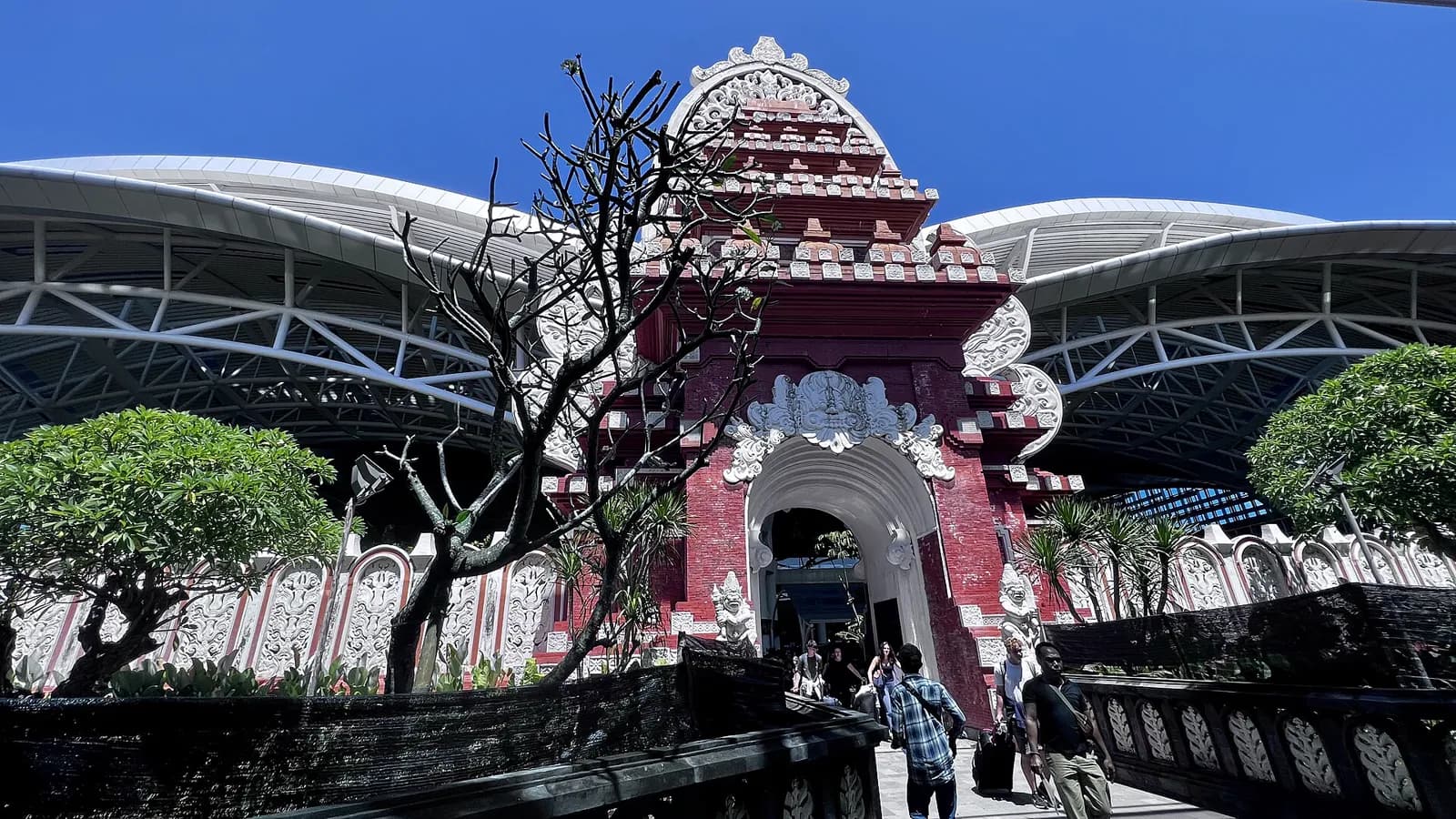 The Balinese stone gateway at the international terminal of I Gusti Ngurah Rai International Airport in Bali